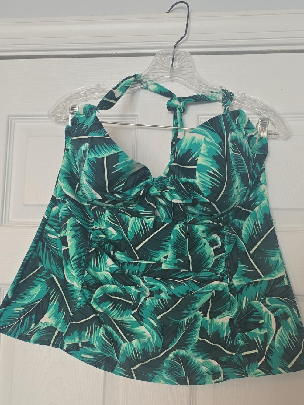 Tropical Palm Print Halter Swim Top